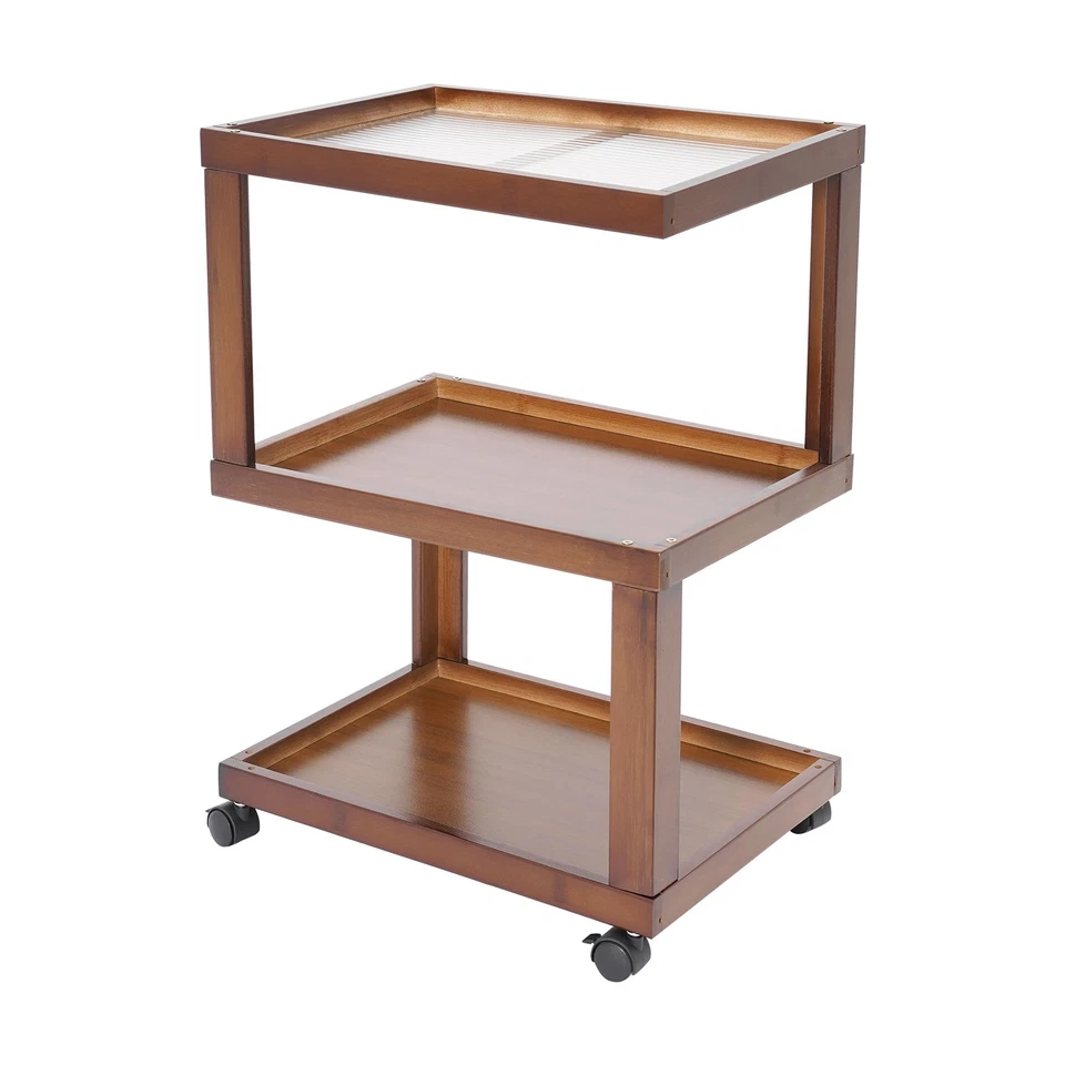 3-Tier Dark Brown Wood Nightstand End Table for Small Spaces with Open Storage - Image 3 of 4