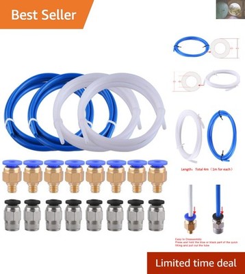 Durable 1M PTFE Tubing Set with 8 PC4-M6 & 8 PC4-M10 Fittings - 3D Printing
