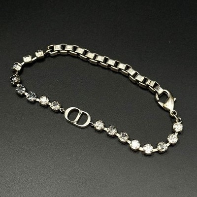 Christian Dior Bracelet Crystal Chainlink CD Icon Silver Tone From Japan