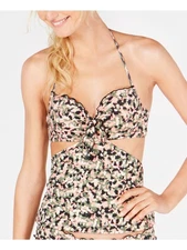 SUNDAZED Women's Black RUFFLED CUTOUT Valorie Tankini Swimsuit Top 34D