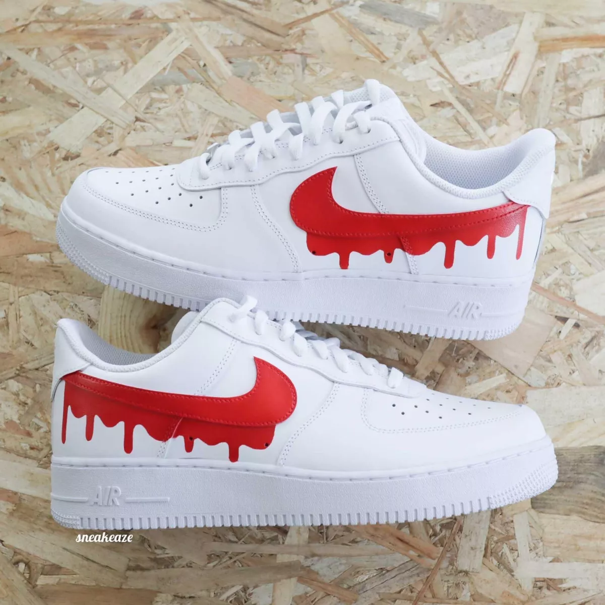 Nike Air Force 1 Low White Custom paint shoes (Red/Red laces)