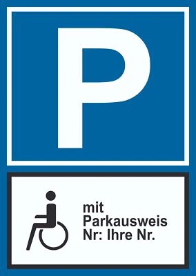 HB-DRUCK Behinderten Parkplatz mit Parkausweis Schild, mit Wunschtext, eigener Text