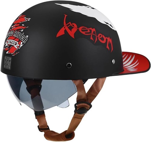 Vintage Motorcycle Helmet Baseball Cap Half Helmets with pull-down Lens DOT - Picture 21 of 31