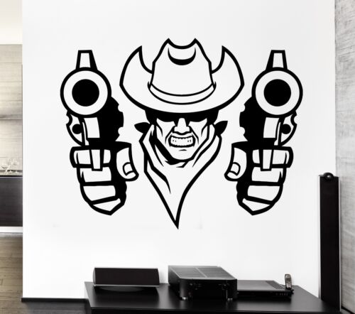 Wall Decal Bandit Cowboy Robber Revolver Hat East Duel Vinyl Stickers (ed072) - Afbeelding 1 van 3