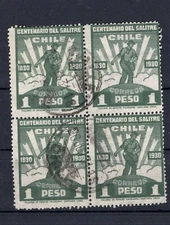 Chile 1930 Saltpeter top value 1p block of 4 ERROR VARIETY displaced perforation