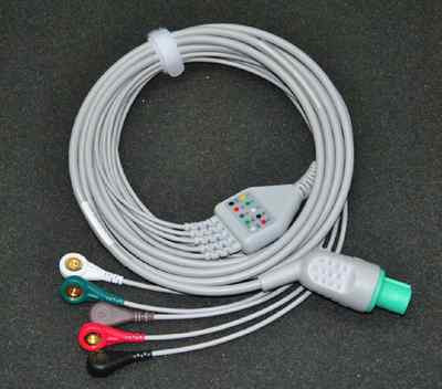 One-Piece 5Leads ECG Snap AHA Cable Compatible For