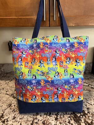 Custom Bluey Australian Cartoon cotton washable pockets purse reusable tote bag 