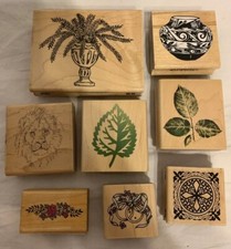 Assorted Lot Of 8 Wood Mounted Rubber Stamps - Plants, Leaves, Wedding, Flowers