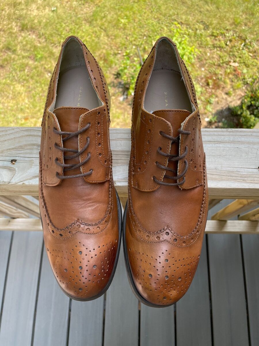 Zara Man Wingtip Oxford Brown Leather Casual Shoes Men's Zara Man Wingtip Oxford Brown Leather Casual Shoes Men's