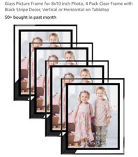 Glass Picture Frame for 8x10 inch Photo, 4 Pack Clear Frame with Black Stripe...