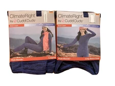 NEW women M Base Layer set LEGGINGS & TOP Climate Right Plush underwear BLUE