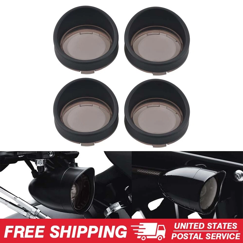 4x Turn Signal Smoke Lens Cover w/Black Bezel Visor for Harley Sportster Softail - Image 2 of 4