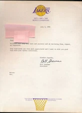 July 1984 original Letter from Bill Sharman on Lakers Letterhead super cool piec