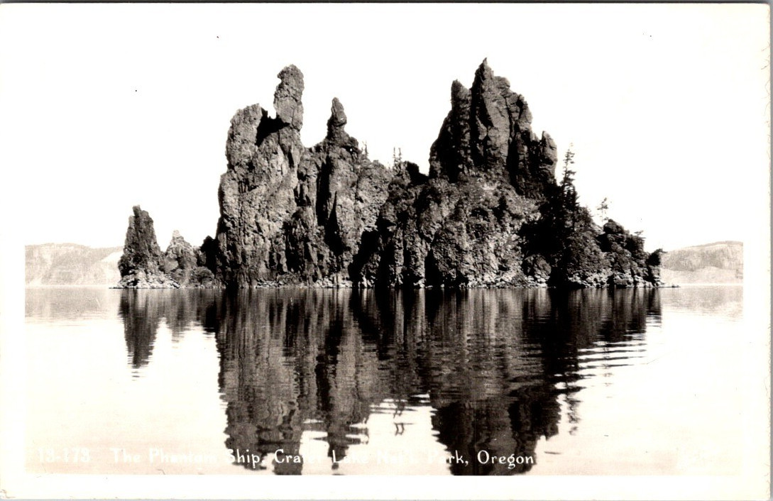 RPPC Phantom Ship, Crater Lake Nat’l Park Oregon Vintage Real Photo Postcard EKC