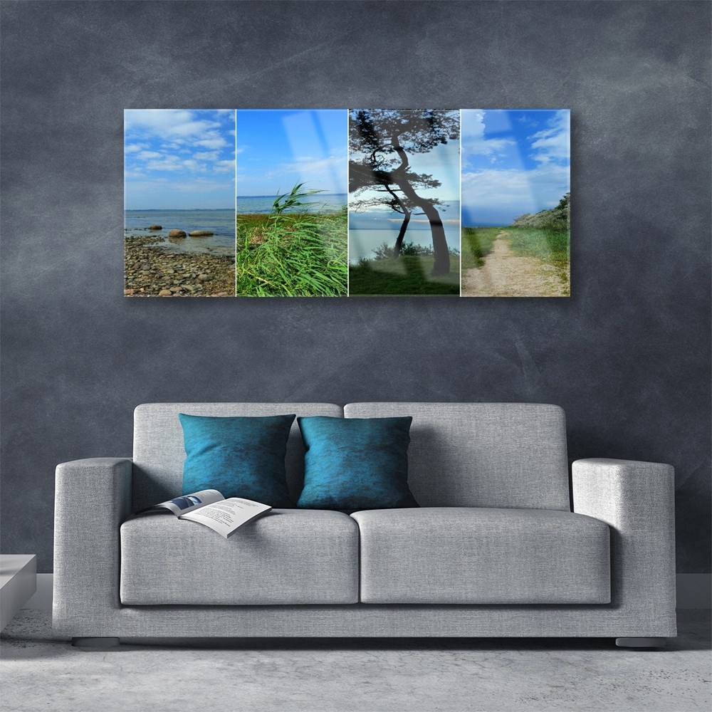 Impression sur verre acrylique 125x50 paysage de plage grand tableau mural moderne
