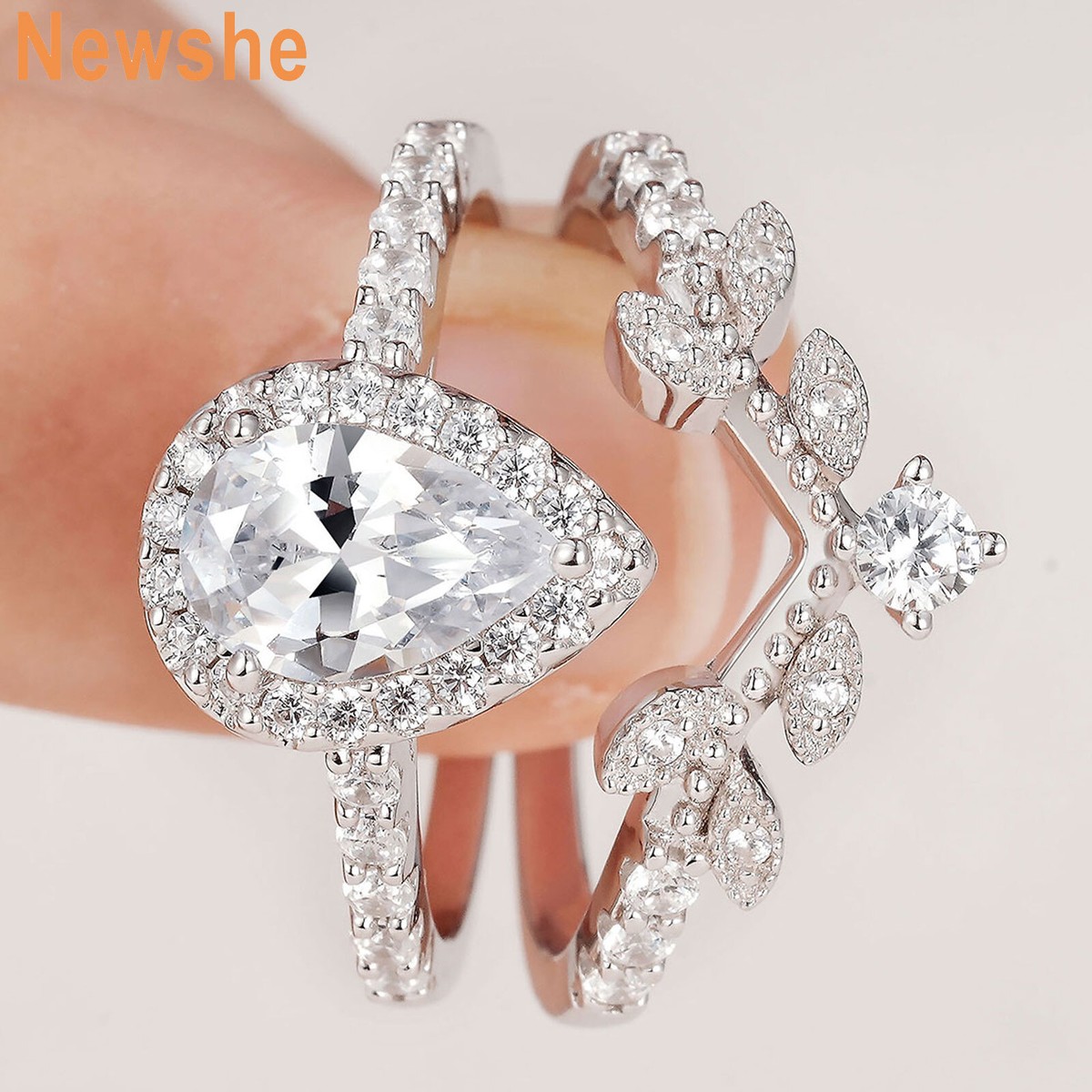 Newshe Crown Ring for Women Wedding Rings 2CT CZ Sterling Silver Wishbone  Band