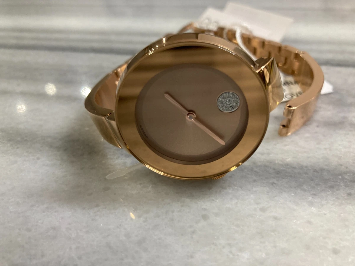 Movado Bold Women s Rose Gold Crystal Dot Bangle Swiss Watch 3600202