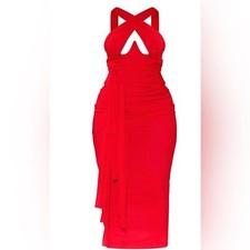 Pretty little things SHAPE RED MESH WRAP NECK TIE DETAIL MIDAXI DRESS 6