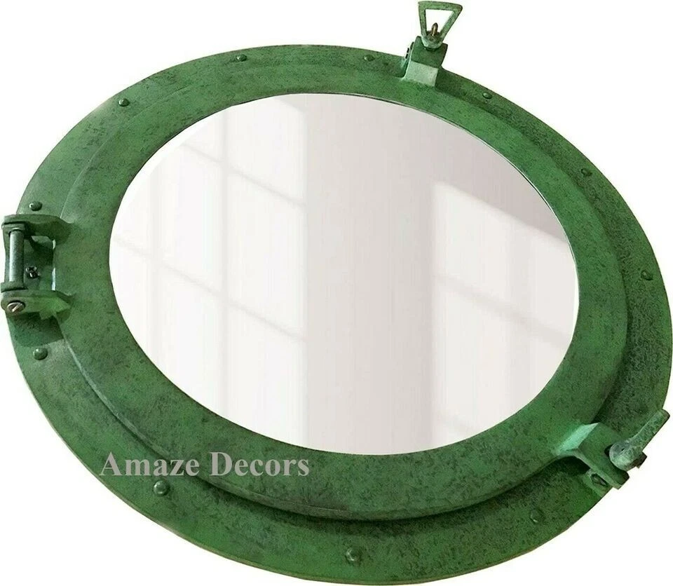 Espejo ojo de buey barco náutico acabado pared decoración latón antiguo 12 Foto 2 de 3