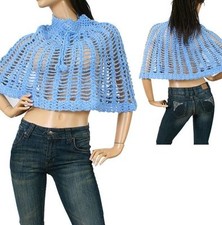 Blue knit Pullover Shawl w/front bow. LUCY PARIS LABEL Size S/m.