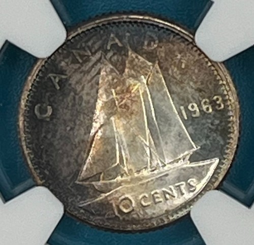 1963 Canada Silver 10c Dime NGC MS 64 toned - Picture 3 of 4