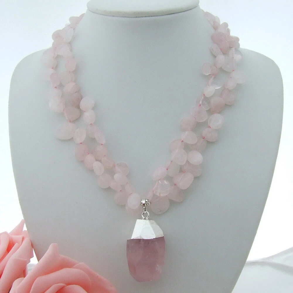 Natural rose discount quartz pendant