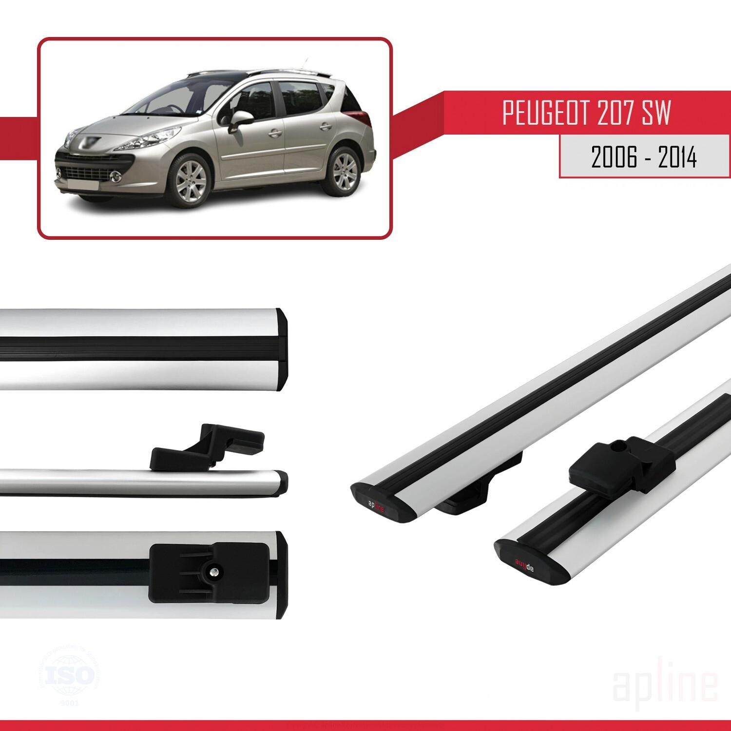 Barres de toit alu BASIC de haute qualité pour railing de Peugeot 207 SW - 3