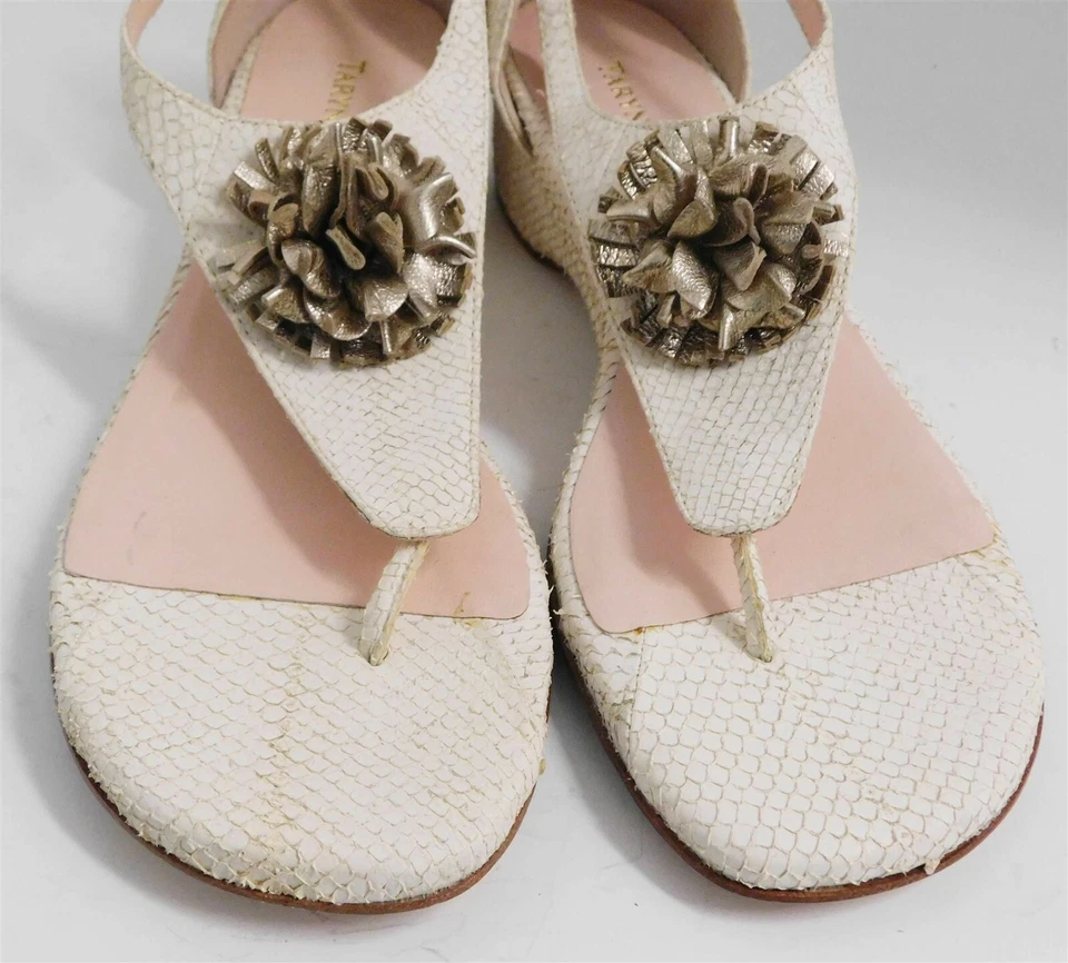 Nuevas Sandalias Planas Taryn Rose Kandi Marfil Serpiente Oro Rosa Cuero Flor 7.5 M Foto 4 de 4