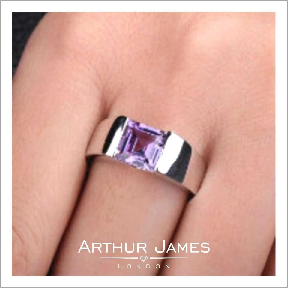 Joyería moderna para hombre púrpura amatista audaz declaración boda aniversario alianza anillo Foto 3 de 4