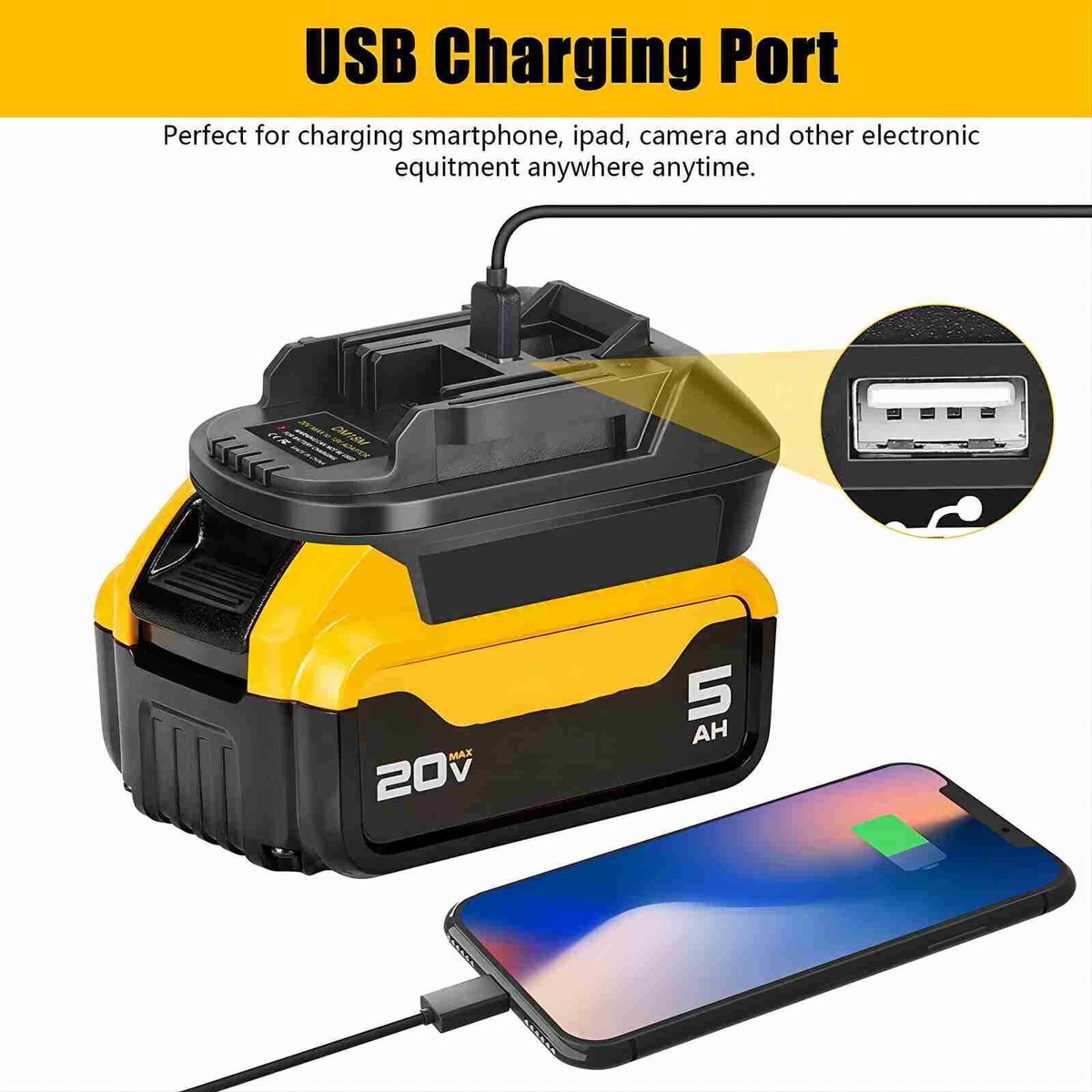 Convertisseur Batterie Dewalt 20V / Milwaukee 18V Vers Makita 18V – Avec Port USB, Neuf, Compact