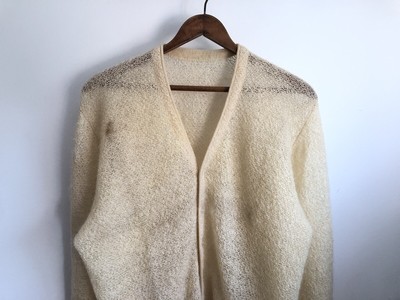 VTG 60s Mohair Basic Blank Lightweight Cardigan Grandpa Sweater  