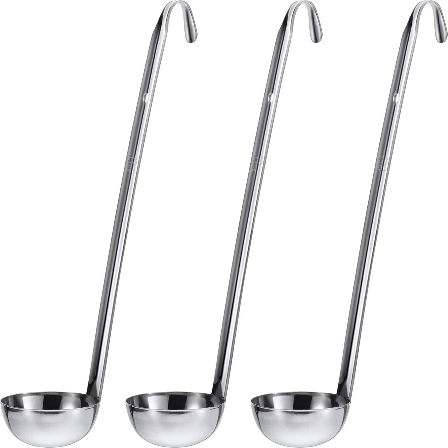 3 Pieces Stainless Steel Ladle Soup Handle Ladle with Pouring Rim for Kitchen Co