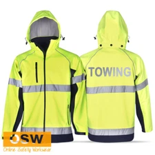 Hi Vis Yellow Day/Night Water & Wind Proof TOWING Softshell Reflective Jacket