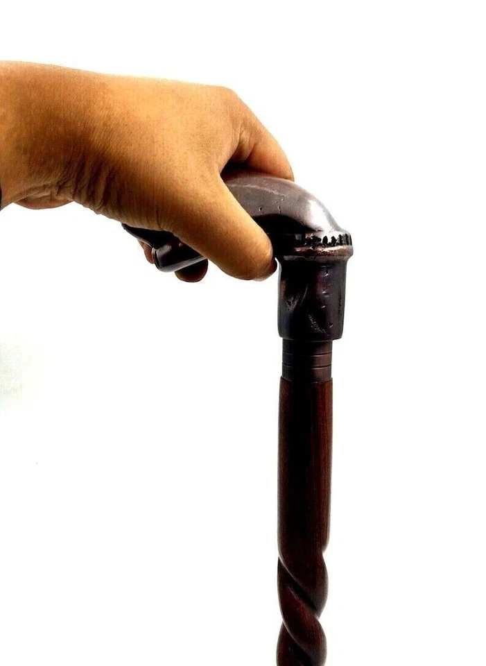 Wooden Walking Cane for Women and Men Punch Style Antique Handle - Image 3 of 3