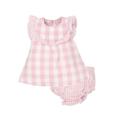 EMC 2 tlg. Kleid & Shorts Baby Mädchen KaRo Rosa Weiß Gr. 62 68 80 86 NeU