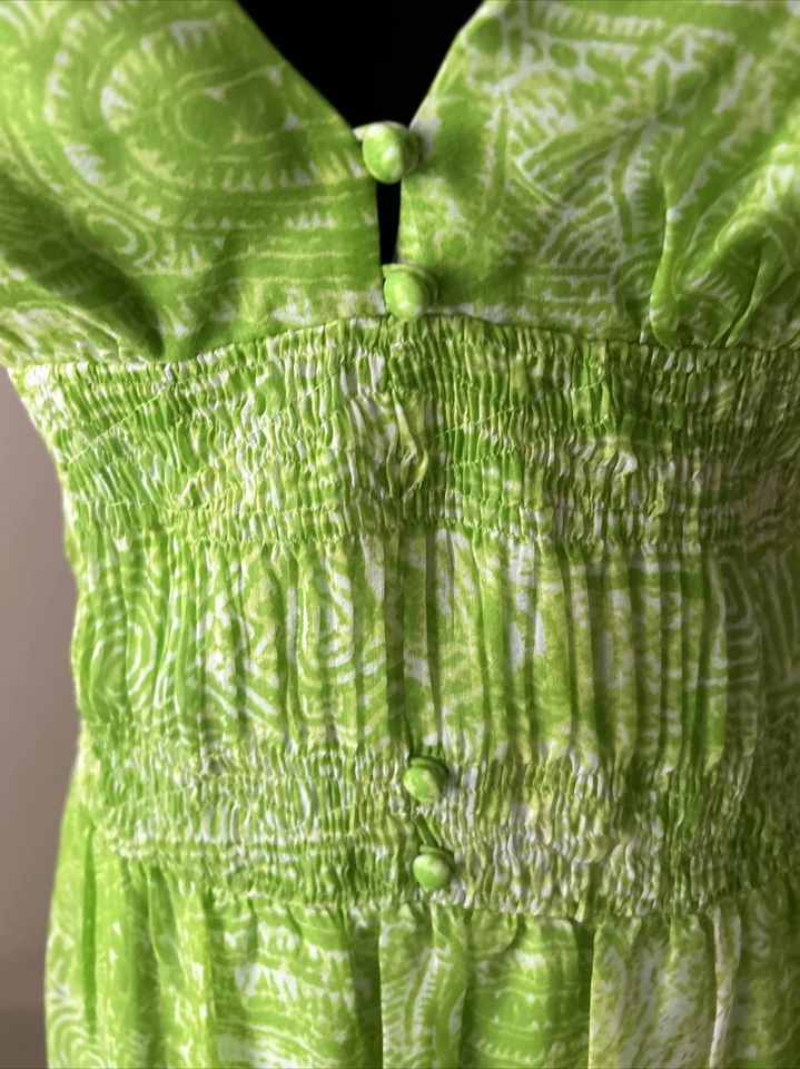 Vestido Fiori di Zucca Talla 4 Para Mujer Seda Verde Lima Mosaico Fluido Gasa Cremallera Foto 2 de 4