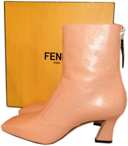 Fendi Ankle Boots Vitello Karligraphy FFreedom Zipper Booties 38.5 Nude Beige - Picture 3 of 9