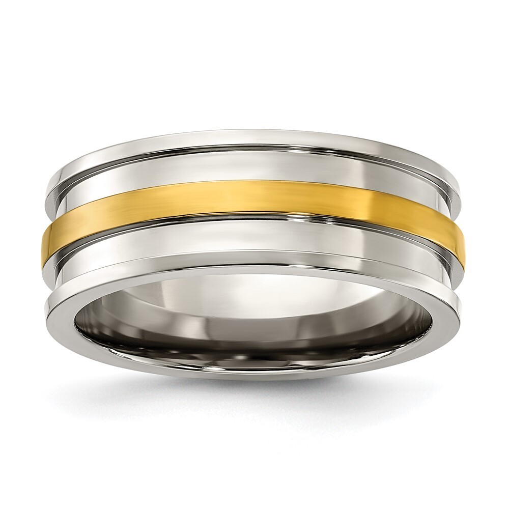 Titanium Polished with Yellow IP-plated Center 8.00mm Band Ring Size 12
