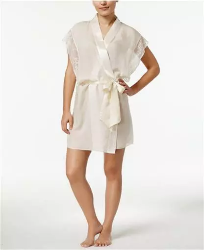 NEW Calvin Klein CK Black Endless Silk Lace Robe QS5679 Ivory XS S 71965