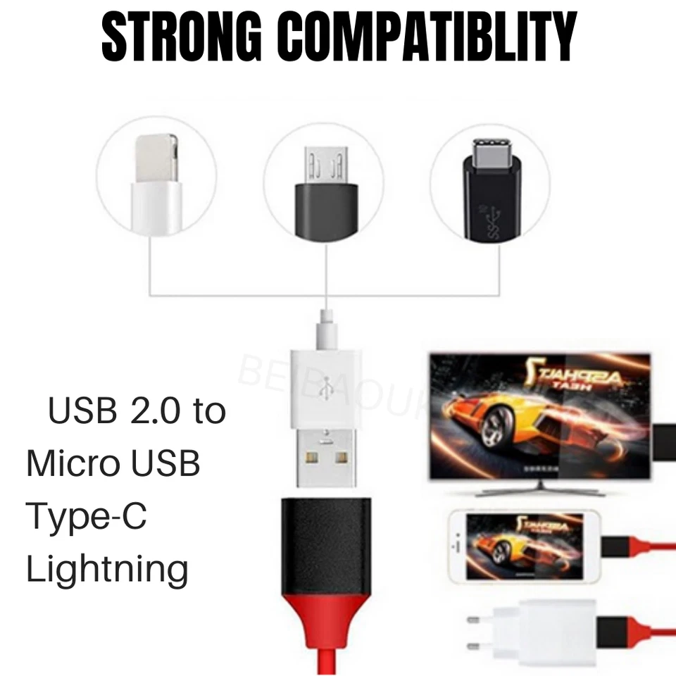 USB to HDM Cable Phone to TV HDTV AV Adapter Universal Android Type C For iPhone - Image 2 of 4