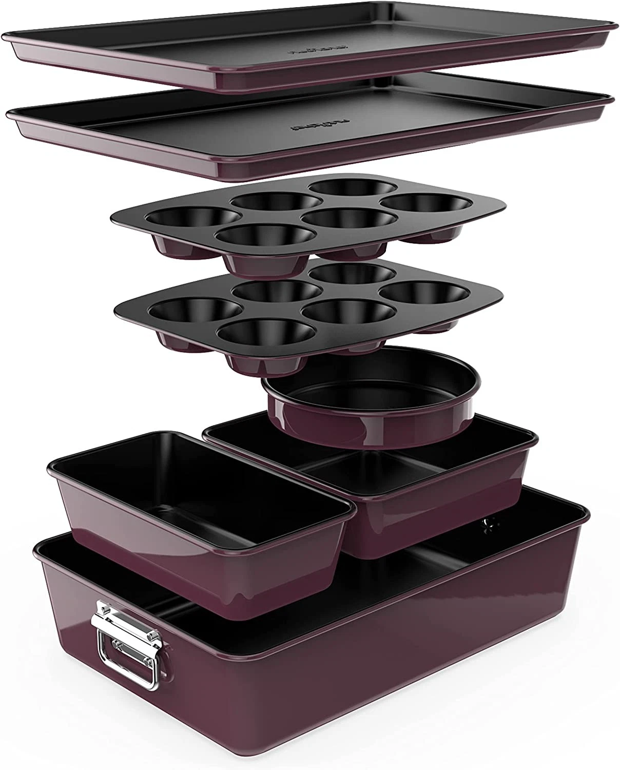 Nutrichef NCBKSTK5 8Pc Stackable Carbon Steel Bakeware-Red