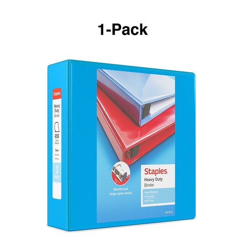 3" Staples Heavy-Duty View Binder with D-Rings Light Blue 976042 - Picture 6 of 7