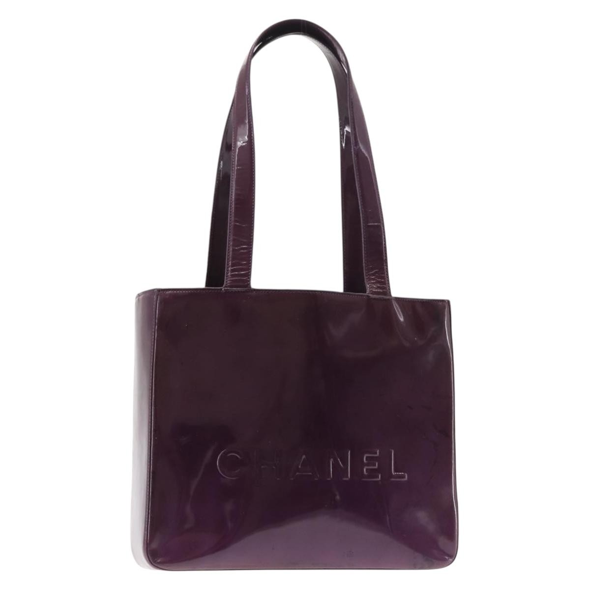 CHANEL Tote Bag Patent leather Purple Gold CC Auth bs29957 | eBay