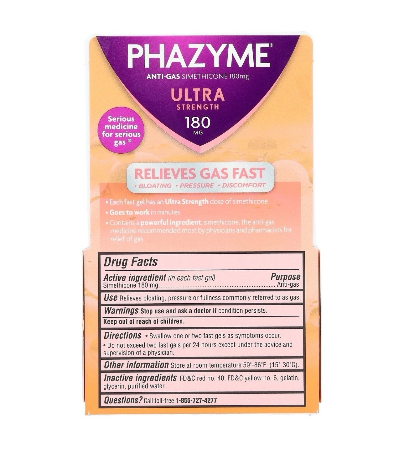 Phazyme Anti-Gas Simethicone, Ultra Strength, 180 mg, 48 Fast Gels - Exp 06/2026