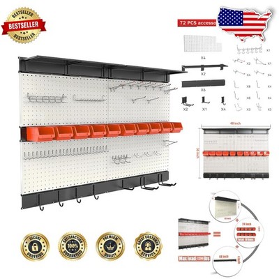 Heavy Duty 48'' Gray Steel Pegboard Organizer, 1200lb Capacity, Garage Tool St...