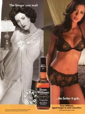 EVAN WILLIAMS BOURBON WHISKEY PRINT AD SEXY WOMAN WEARING BLACK LINGERIE BAR AD