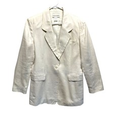 Vintage Casual Corner Long Line Women Blazer 100 Linen Cream Lagenlook Resort