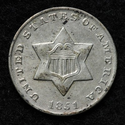 1851 Three 3 Cent Silver Piece AU E213 KATCJU