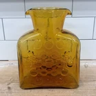 Blenko 384 Jonquil Amber Hobnail Bubble Glass Double Spout Water Pitcher 1960s