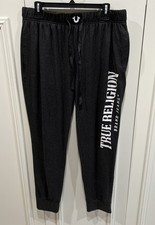 True Religion Men s Gray Knit Jogger Size Large Loungewear Spellout Athleisure